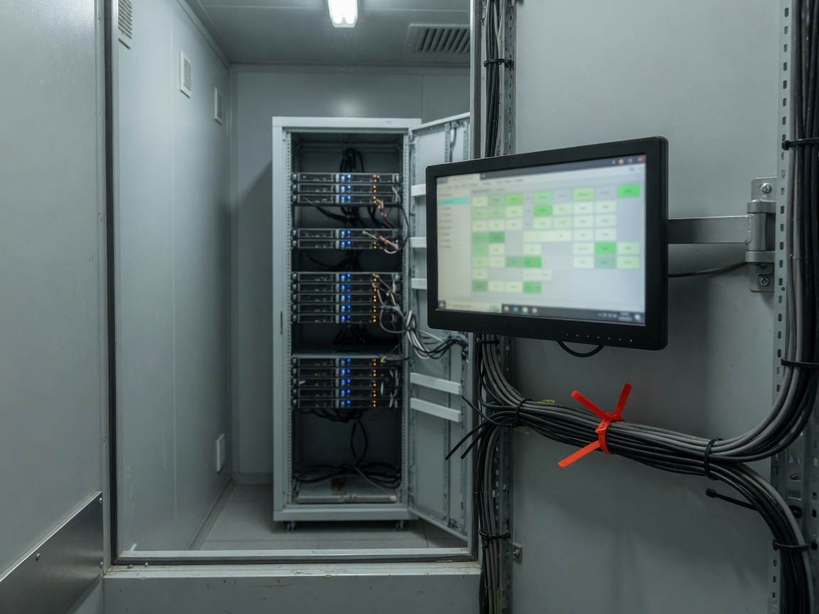 Quiet server room with a small status screen